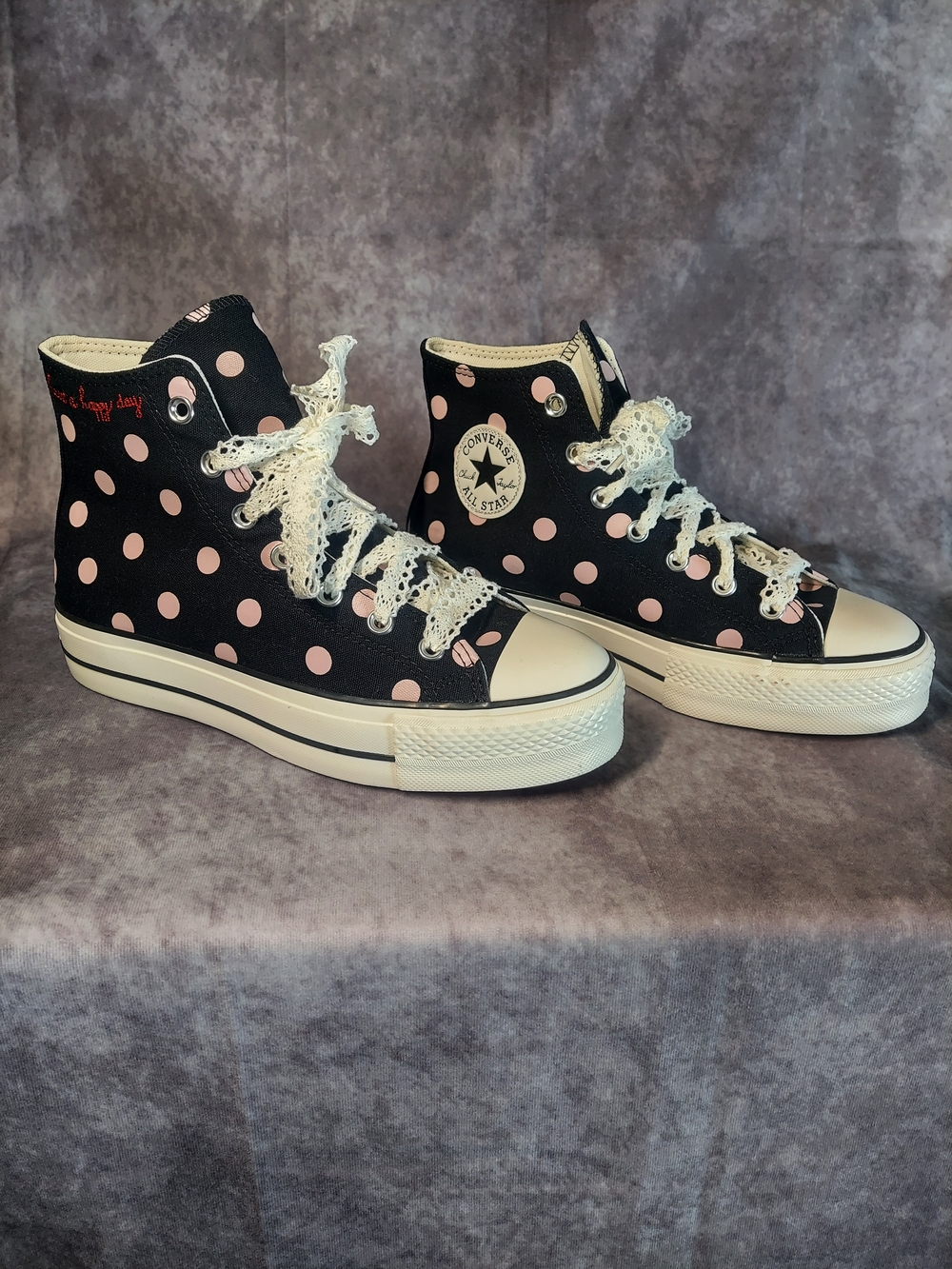 Converse Chuck Taylor All Star Platform Lift Polka Dot Black Pink Women’s 9 NEW